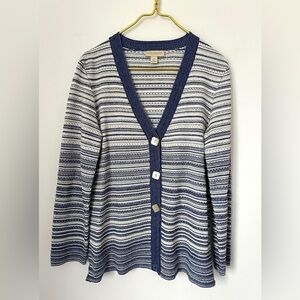 Appleseed’s Blue White Striped Knit Cozy Button Cardigan Sweater Women’s Medium